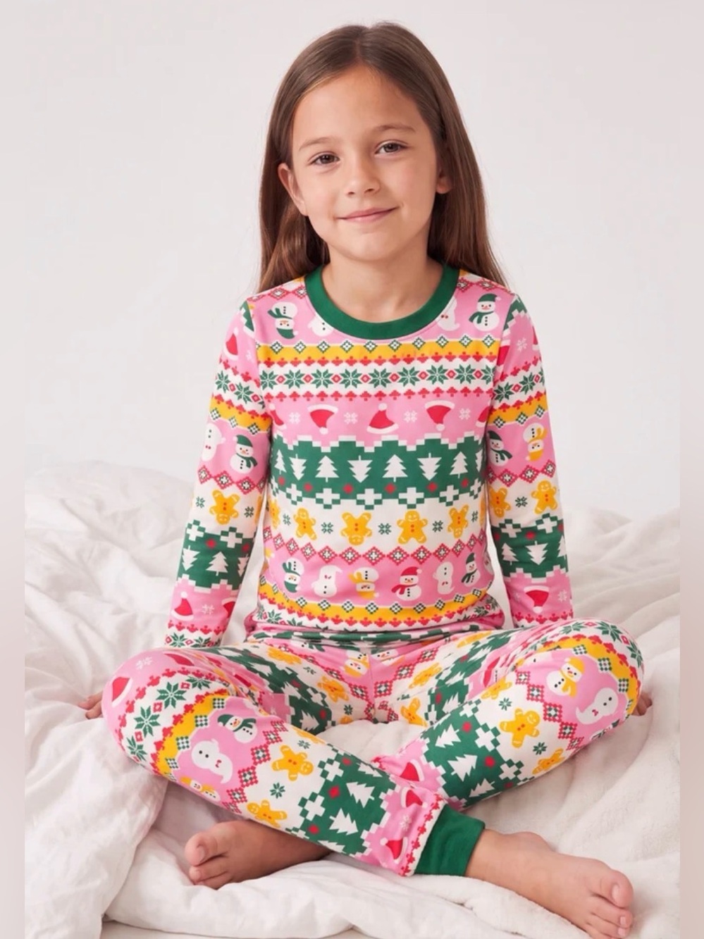 PatPat Girls 4T Bamboo Christmas Holiday Pajamas Pink Fair Isle Gingerbread NWT